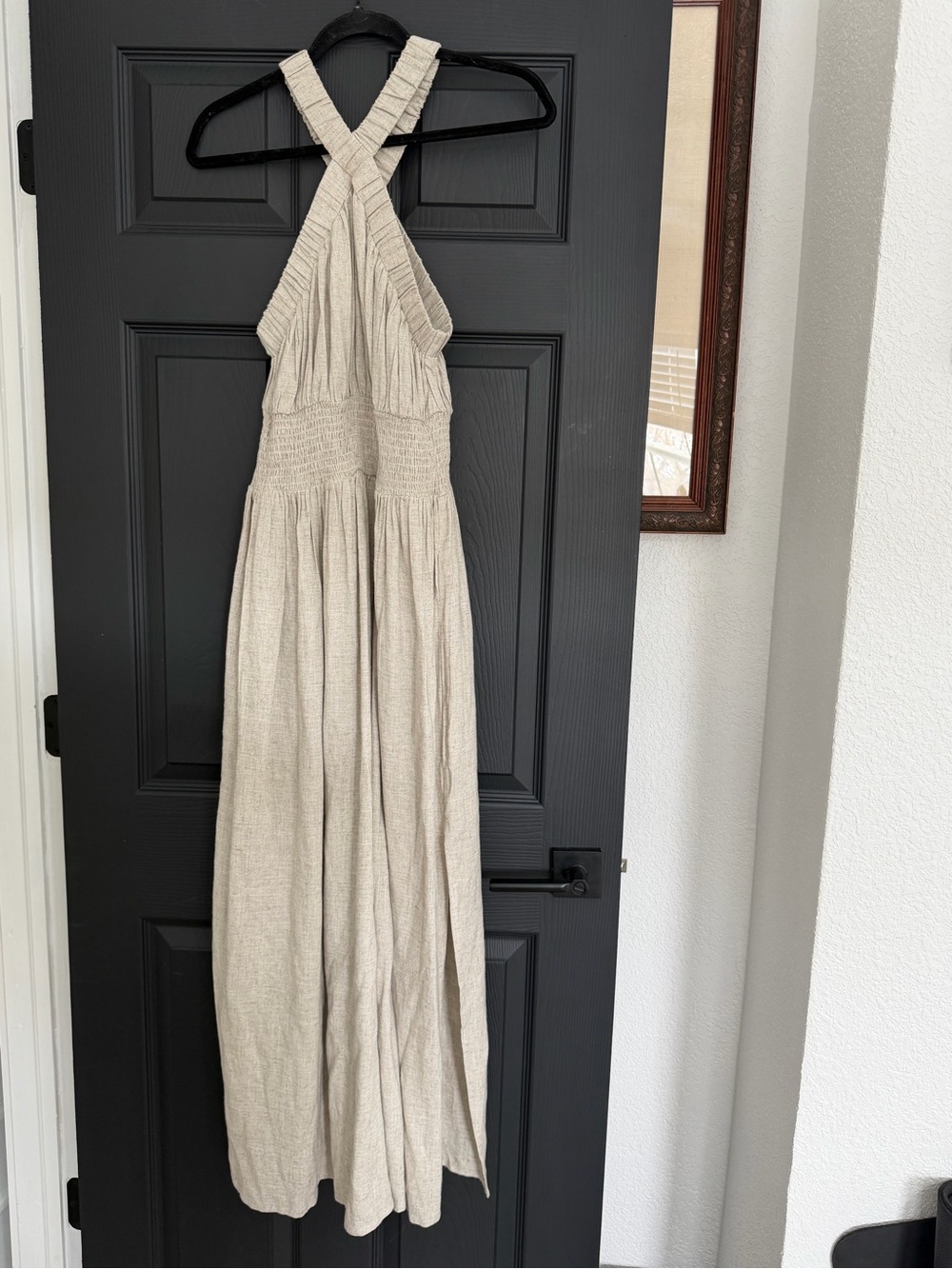 Pretty Lavish Neutral Cross-Strap Maxi Dress with Smocked Waist